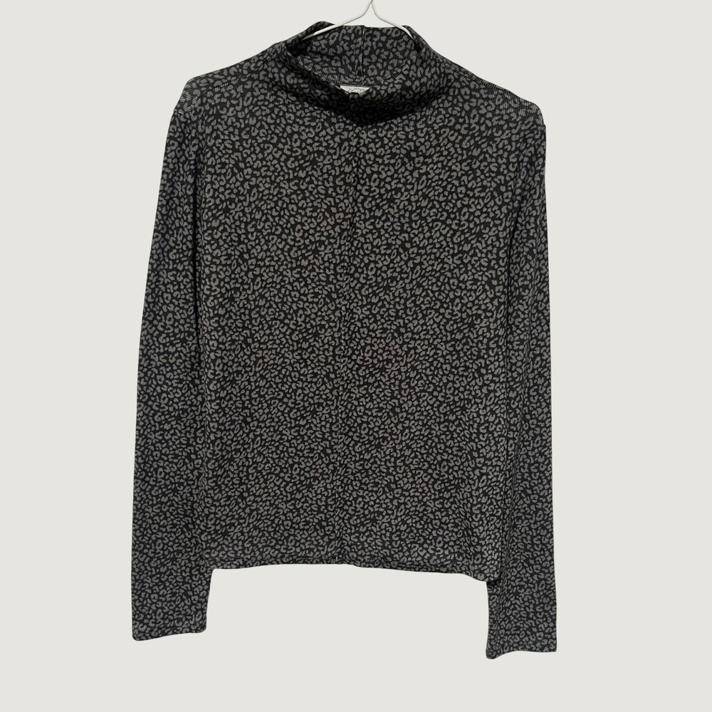 New View Womens Grey Leopard Print Mock Neck Long Sleeve Top Size L neutral chic